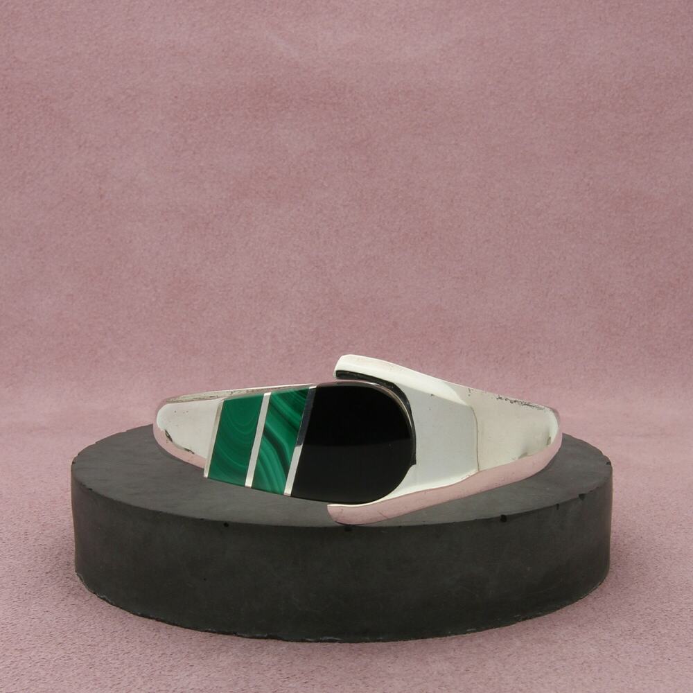 taxco mexico sterling silver vintage onyx malachite bracelet size 6.75in
